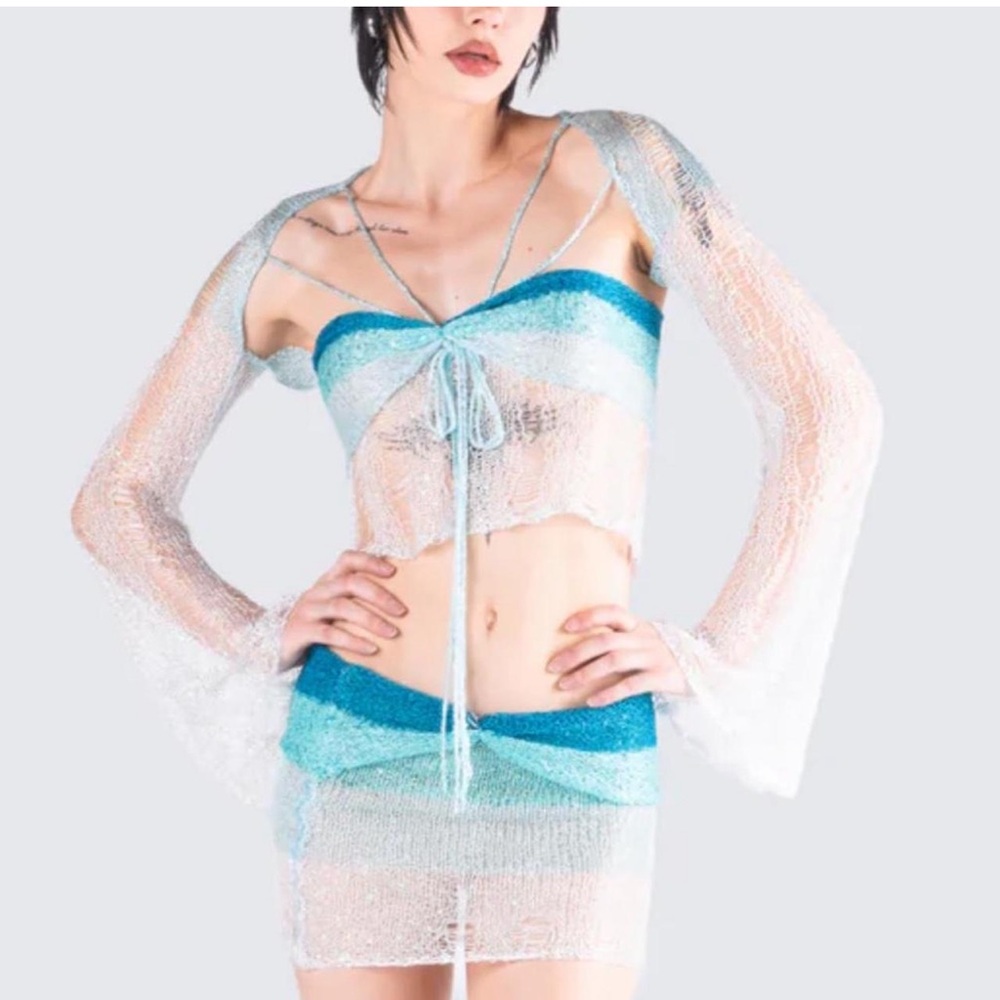 Finesse 3 piece crochet knit sequin set